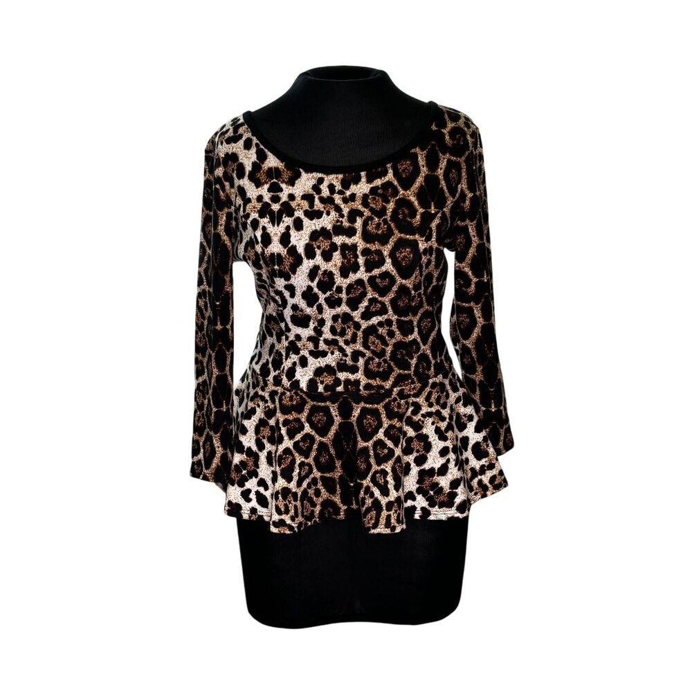 Bella D Womens Leopard Print Peplum Top With Bow Back Design
